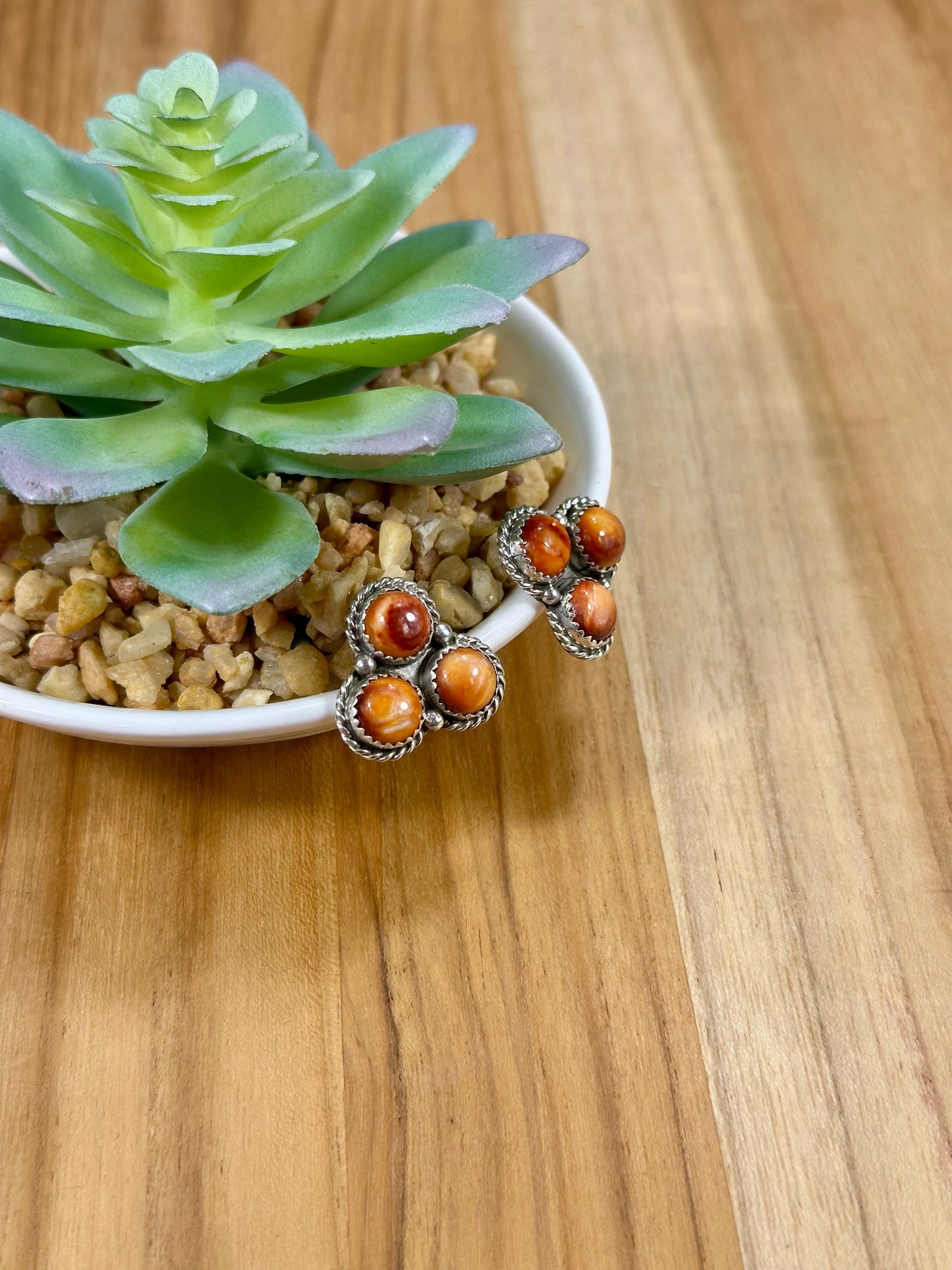 Orange Spiny Dot Cluster Sterling Silver Earrings