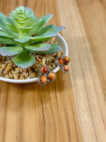 Orange Spiny Dot Cluster Sterling Silver Earrings