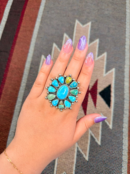 Kingman Turquoise Flower Cluster Ring