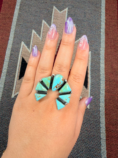 Kingman Turquoise Naja Triangle Sterling Silver Ring