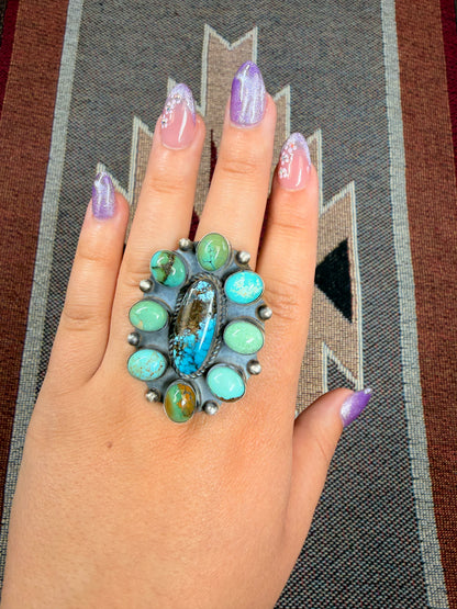 Hubei Turquoise Floral Cluster Ring