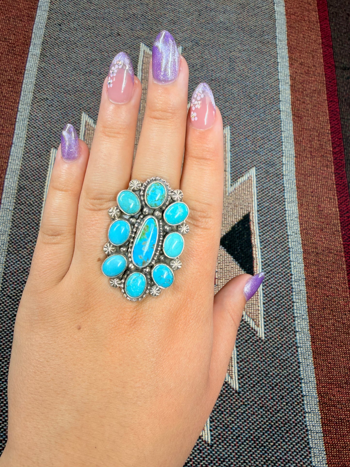 Kingman Turquoise Flower Cluster Ring