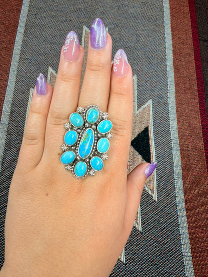Kingman Turquoise Flower Cluster Ring