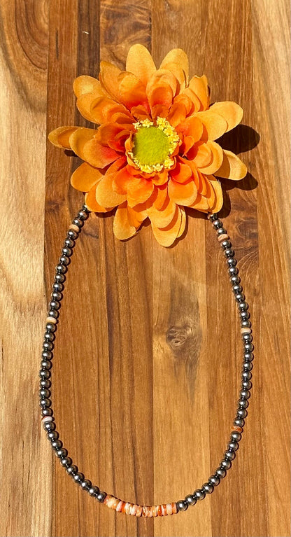 16 Inch Navajo Style Pearls and Spiny Necklace