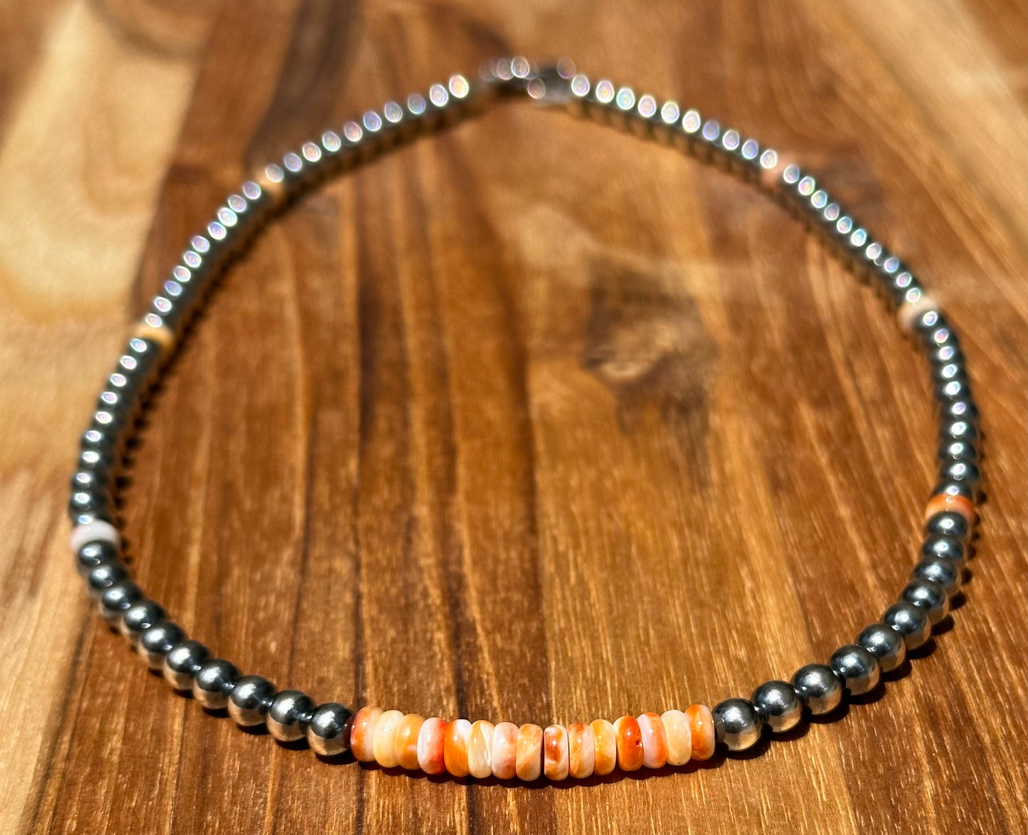 16 Inch Navajo Style Pearls and Spiny Necklace