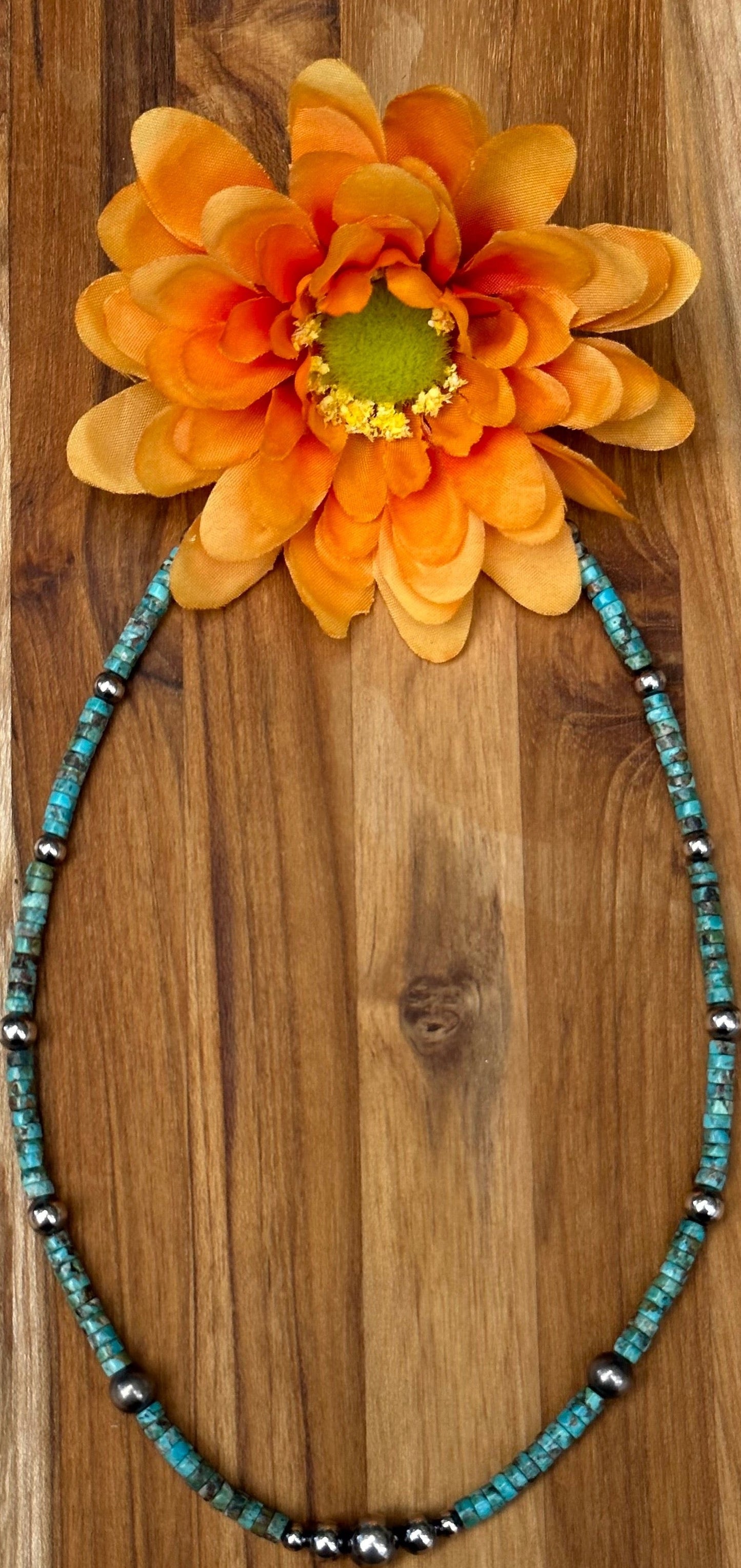 Turquoise heshi and Navajo Style Beads Necklace