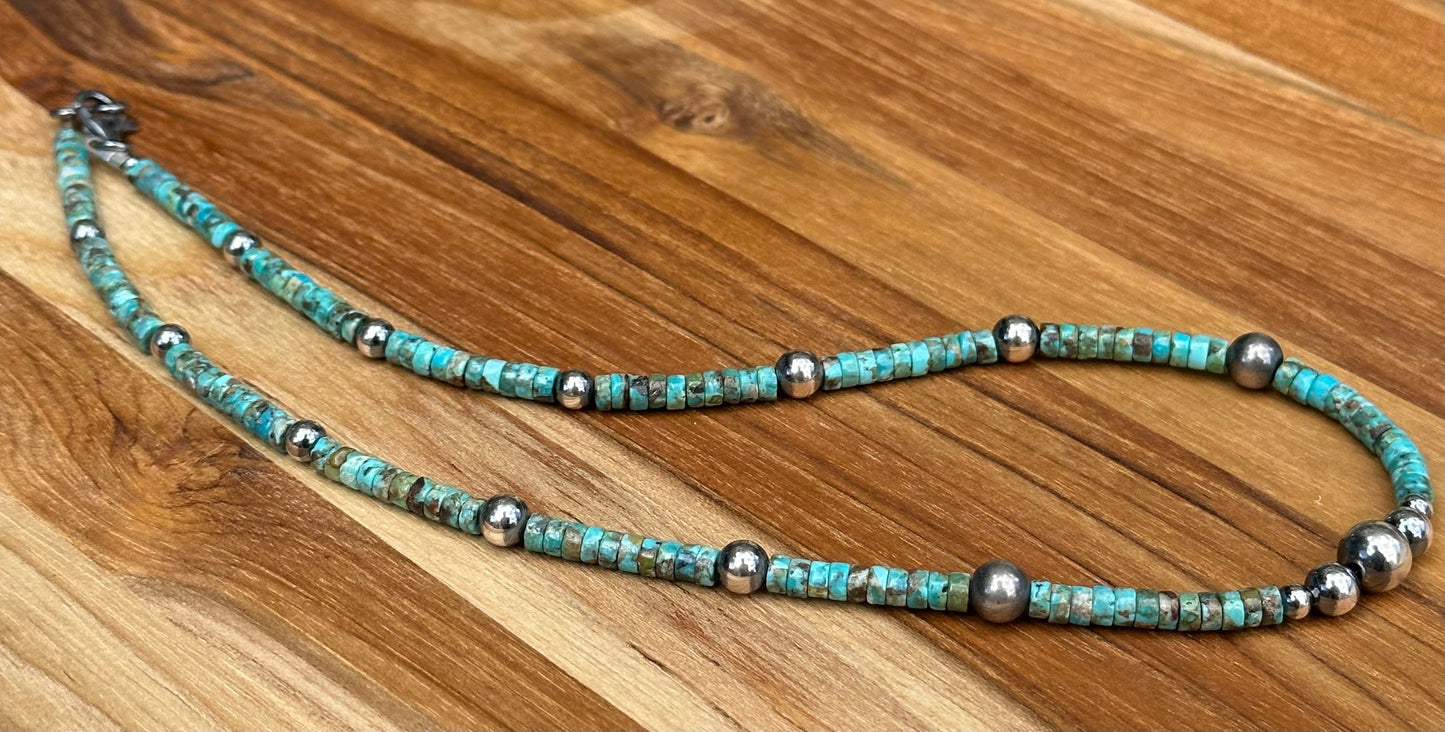 Turquoise heshi and Navajo Style Beads Necklace