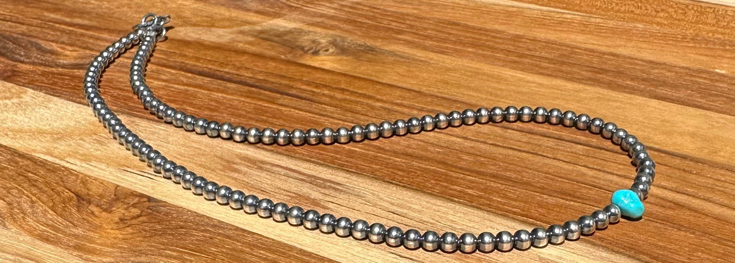 16" Navajo Style Beads and Turquoise stone Necklace