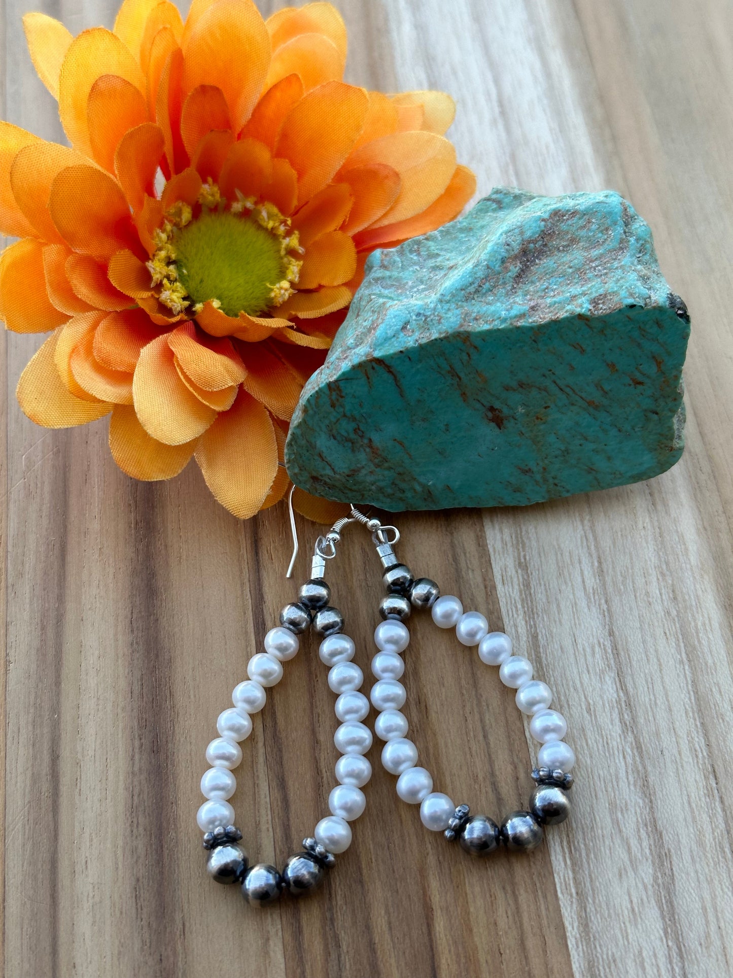 Freshwater Pearl and "Navajo Style" Pearl Earrings