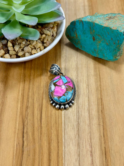 Cotton Candy Oval Sterling Silver Pendant
