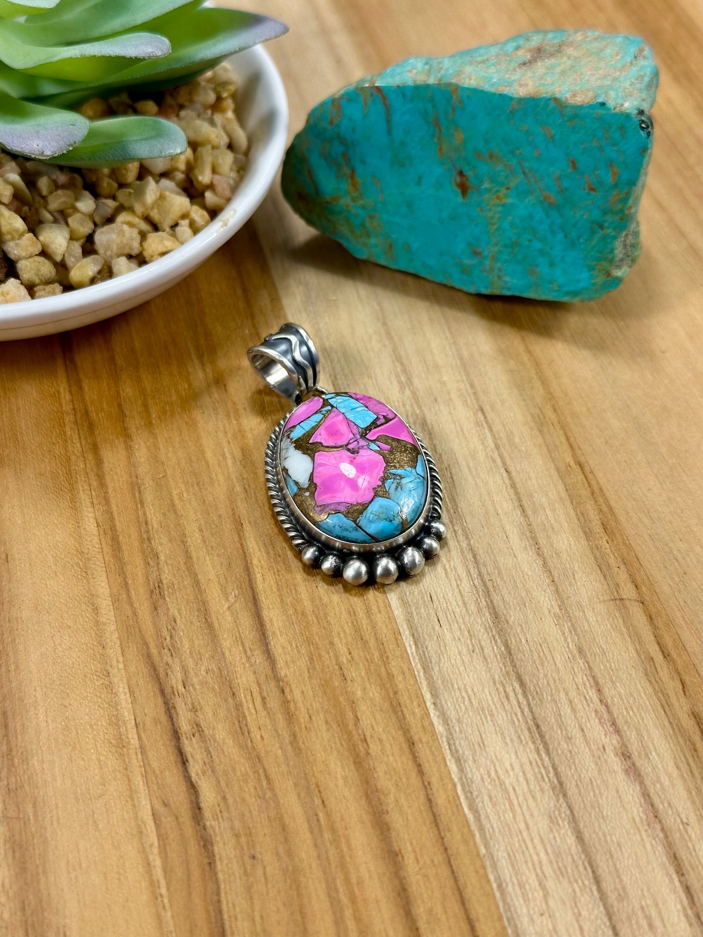 Cotton Candy Oval Sterling Silver Pendant