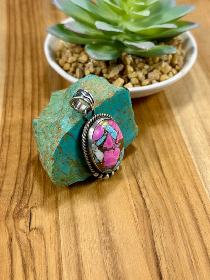 Cotton Candy Oval Sterling Silver Pendant
