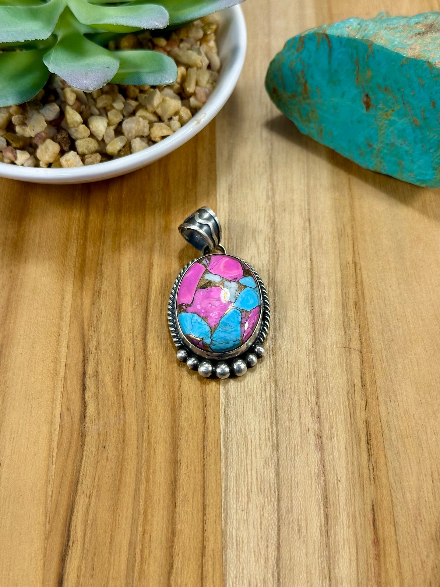 Cotton Candy Oval Sterling Silver Pendant