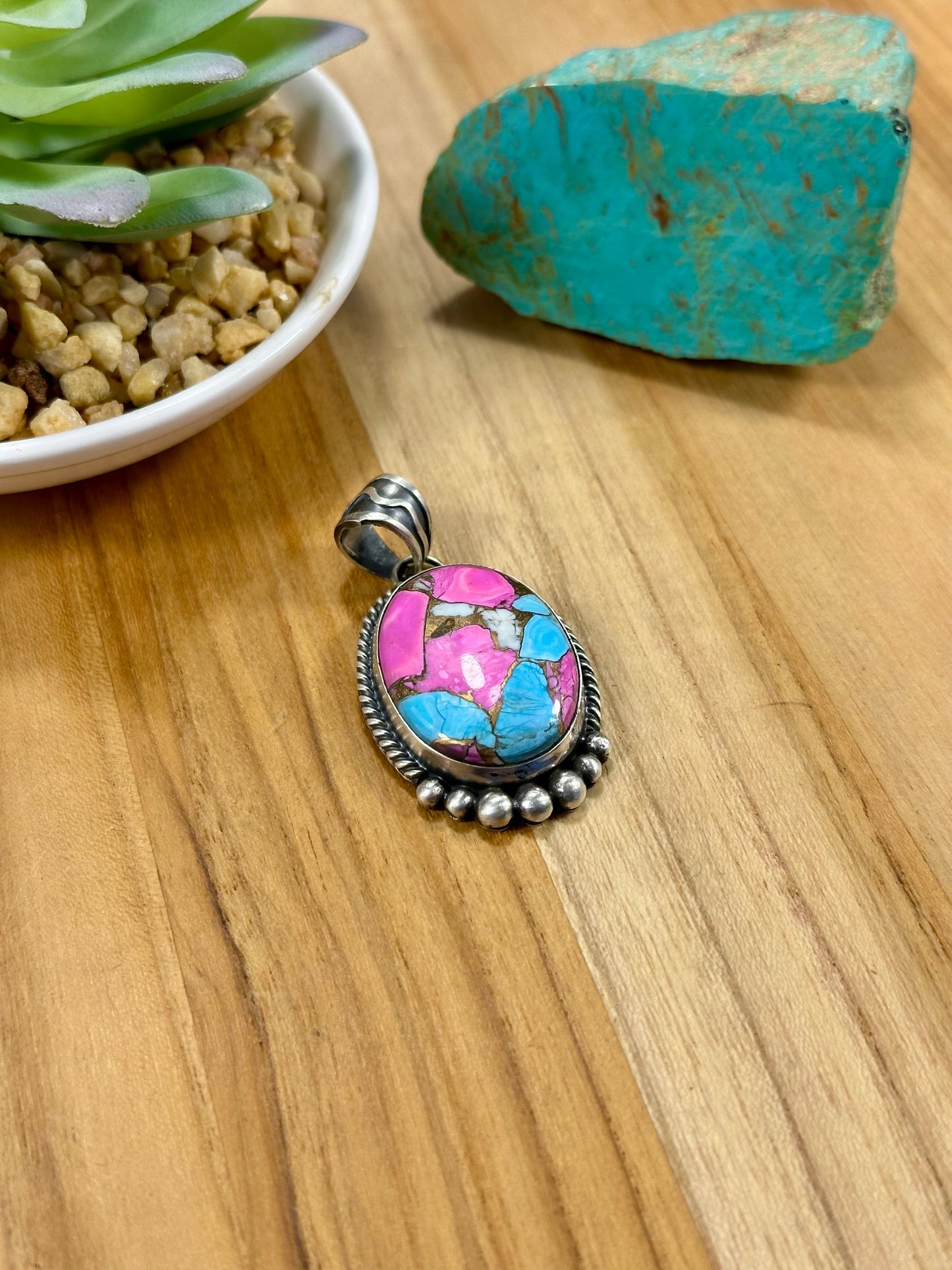 Cotton Candy Oval Sterling Silver Pendant