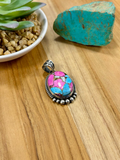 Cotton Candy Oval Sterling Silver Pendant