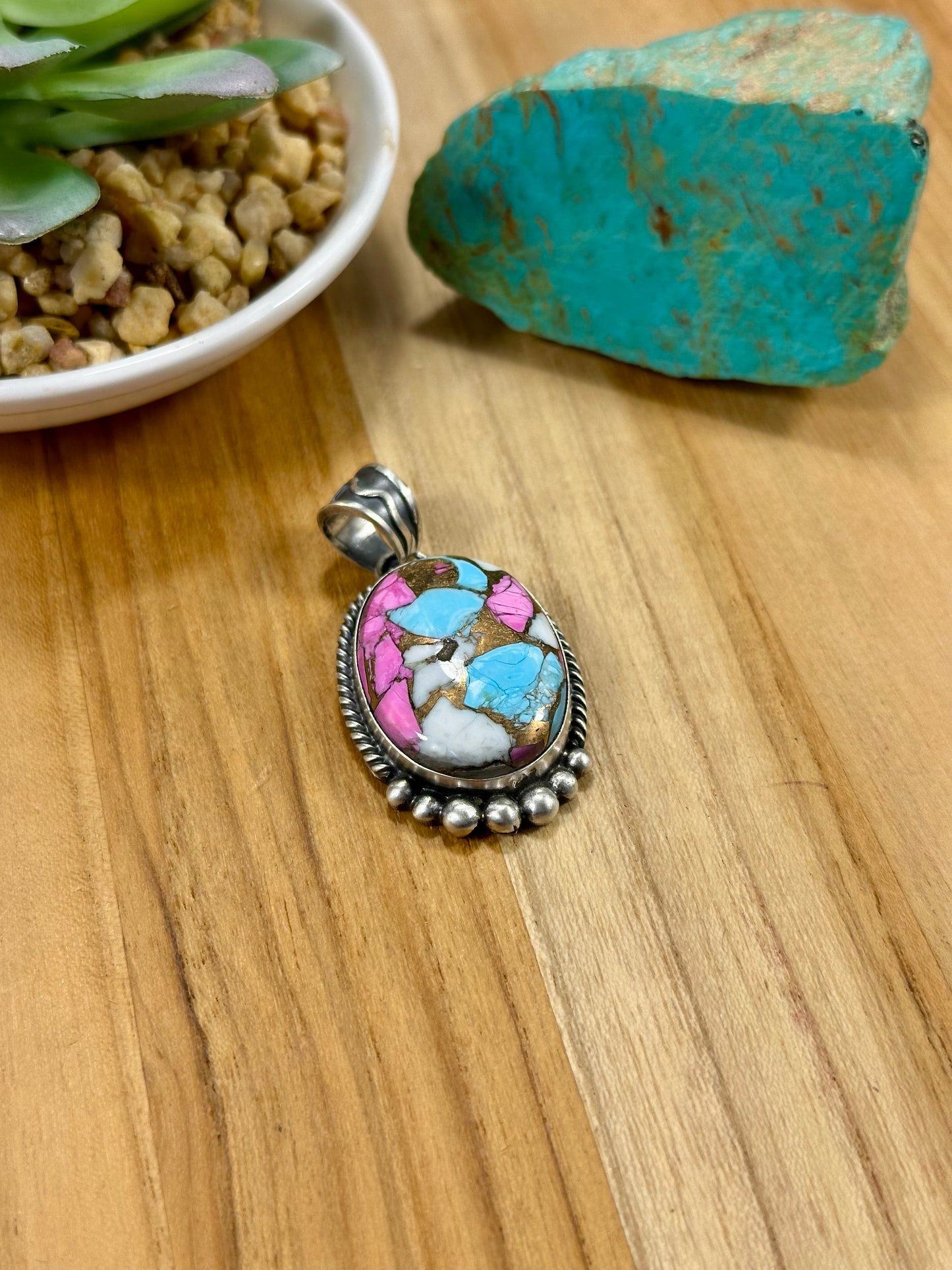 Cotton Candy Oval Sterling Silver Pendant