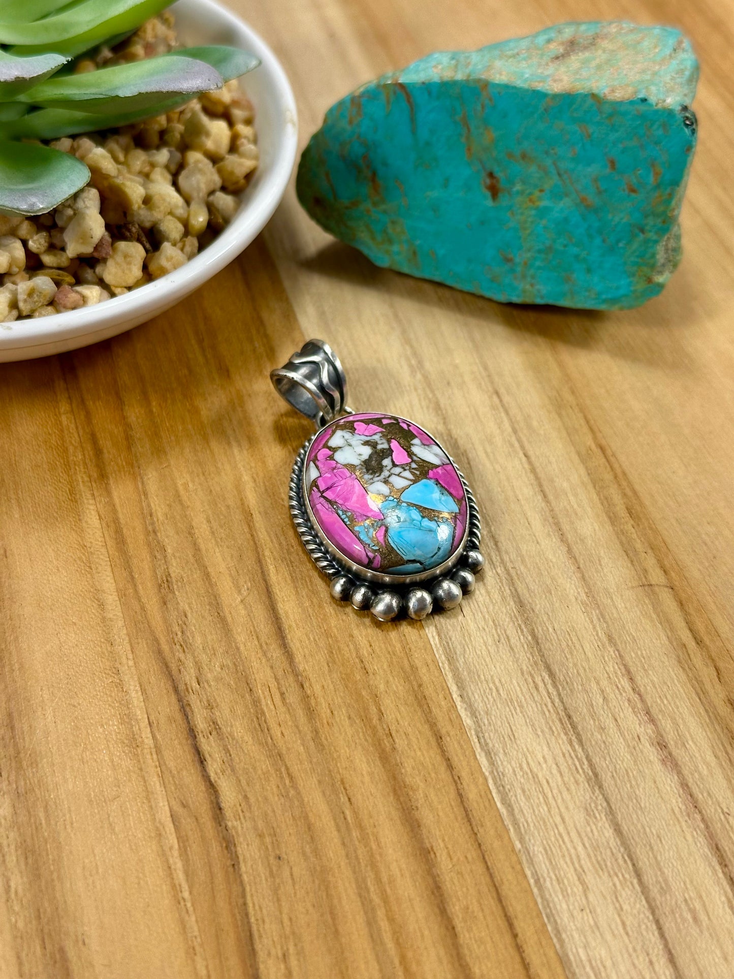 Cotton Candy Oval Sterling Silver Pendant