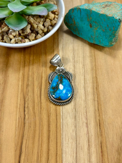 Kingman Turquoise Tear Drop Sterling Silver Pendant