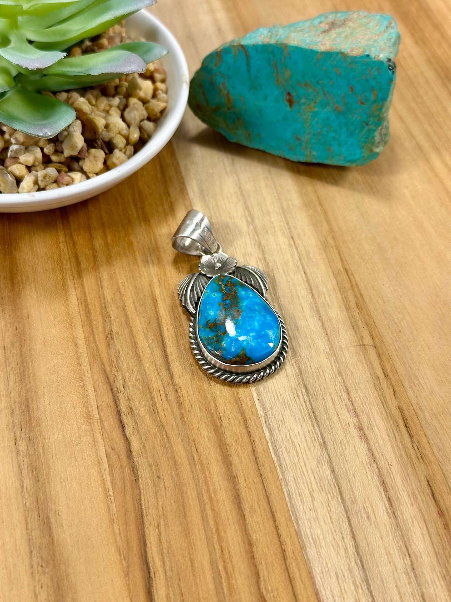 Kingman Turquoise Tear Drop Sterling Silver Pendant