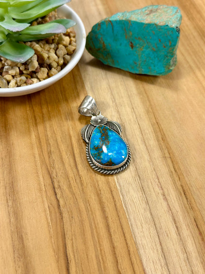 Kingman Turquoise Tear Drop Sterling Silver Pendant