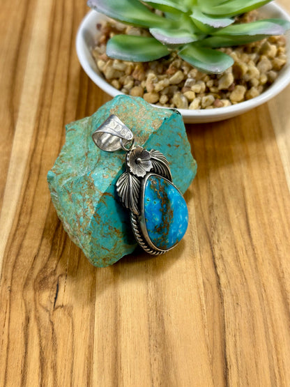 Kingman Turquoise Tear Drop Sterling Silver Pendant