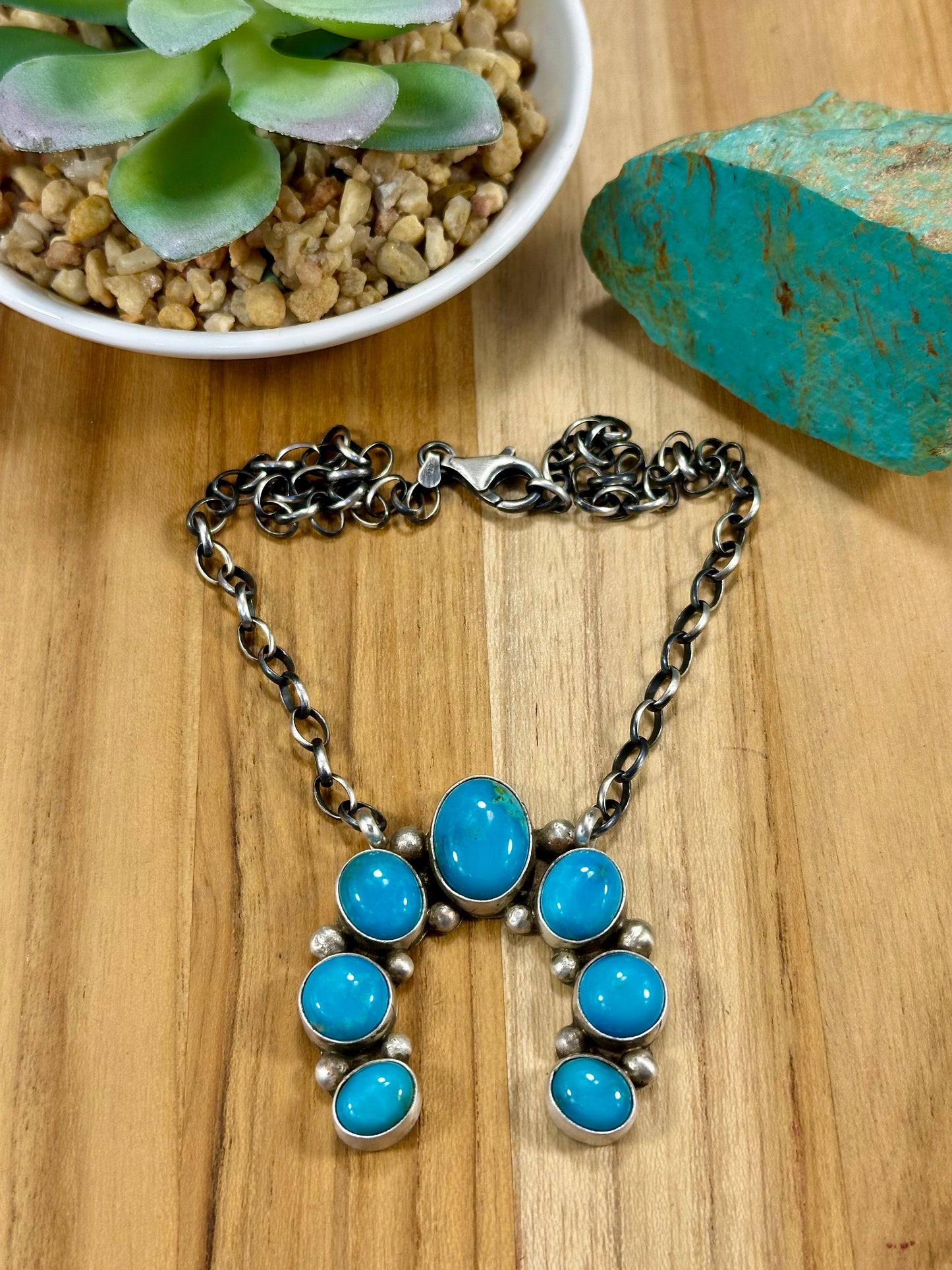 Kingman Turquoise Naja Cluster Pendant Necklace