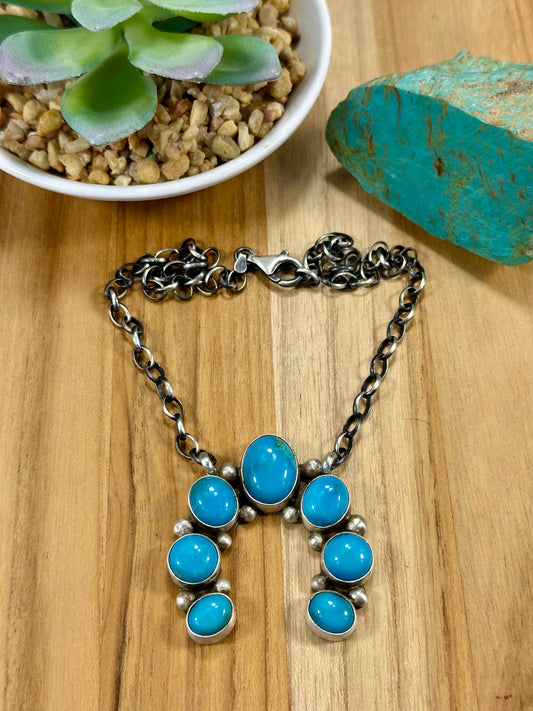 Kingman Turquoise Naja Cluster Pendant Necklace