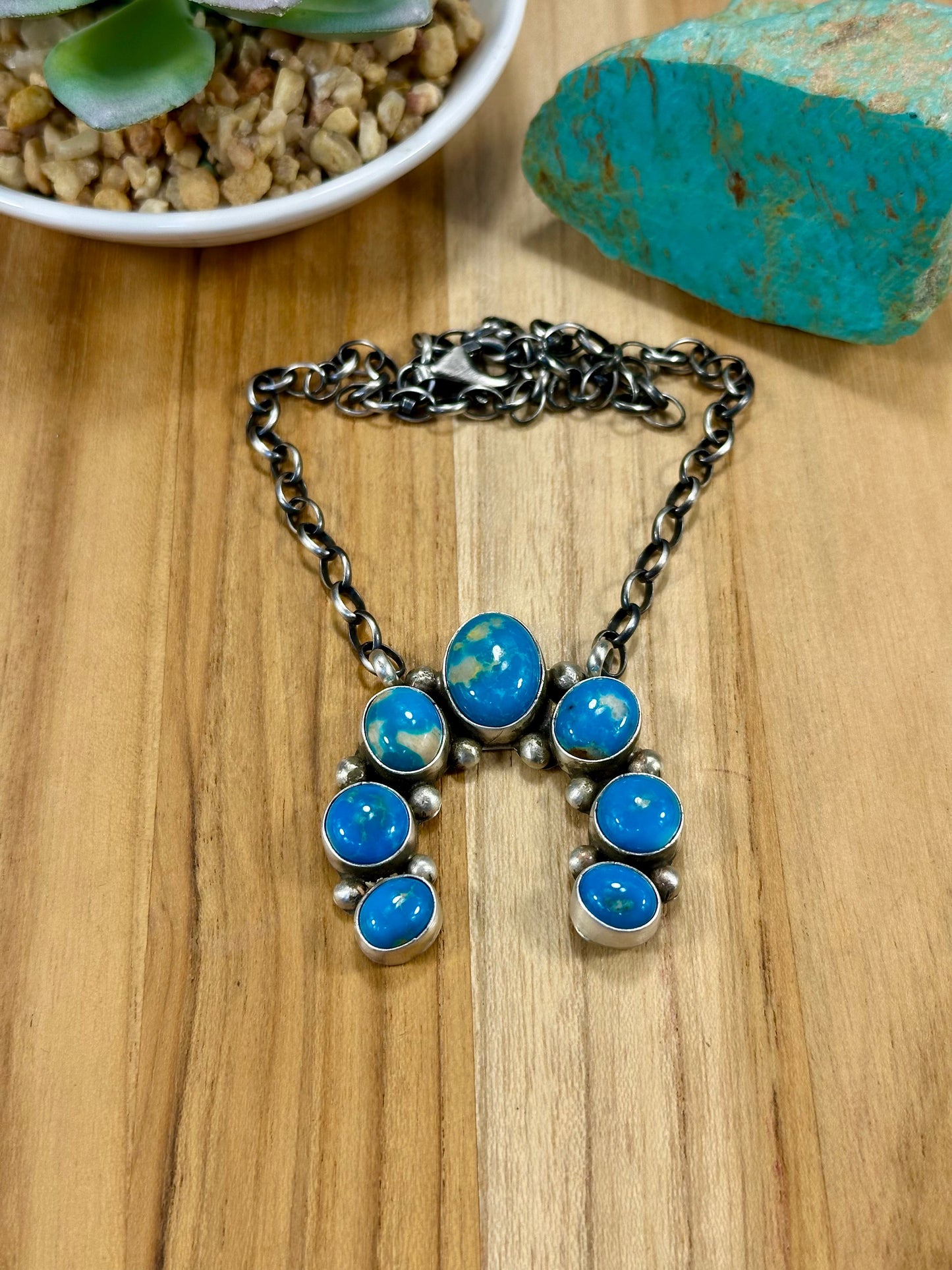 Kingman Turquoise Naja Cluster Pendant Necklace