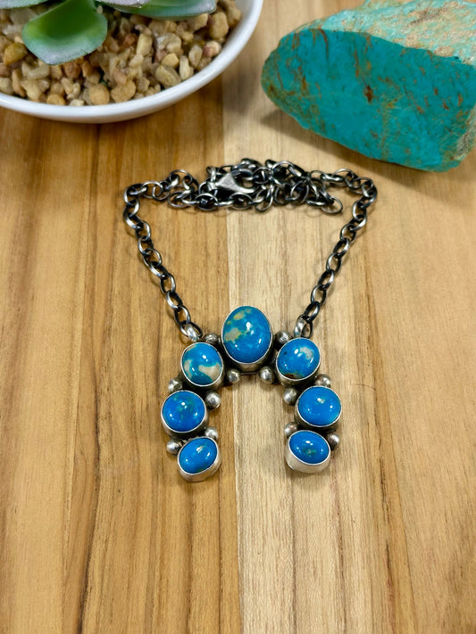 Kingman Turquoise Naja Cluster Pendant Necklace