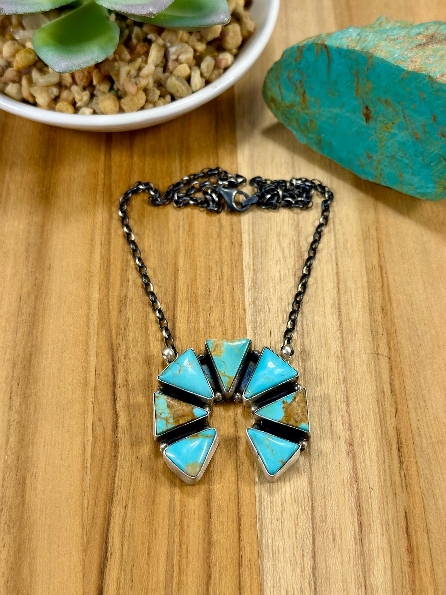 Kingman Turquoise Naja Triangle Sterling Silver Pendant Necklace