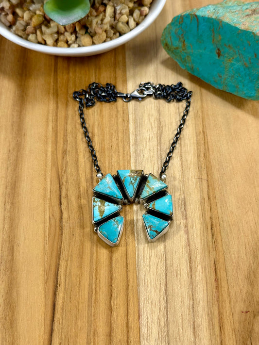 Kingman Turquoise Naja Triangle Sterling Silver Pendant Necklace
