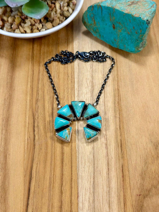 Kingman Turquoise Naja Triangle Sterling Silver Pendant Necklace