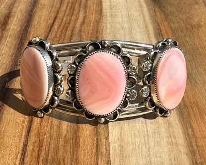 Pink Conch 3 Stone Cuff Bracelet