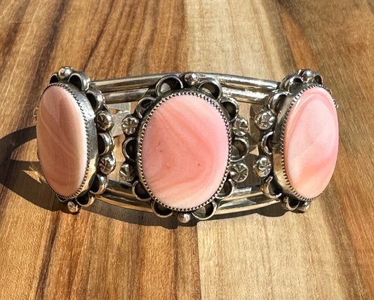 Pink Conch 3 Stone Cuff Bracelet