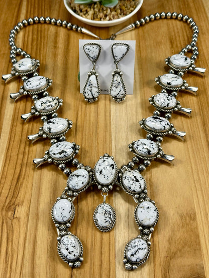 White Buffalo Squash Blossom Necklace & Earring Set