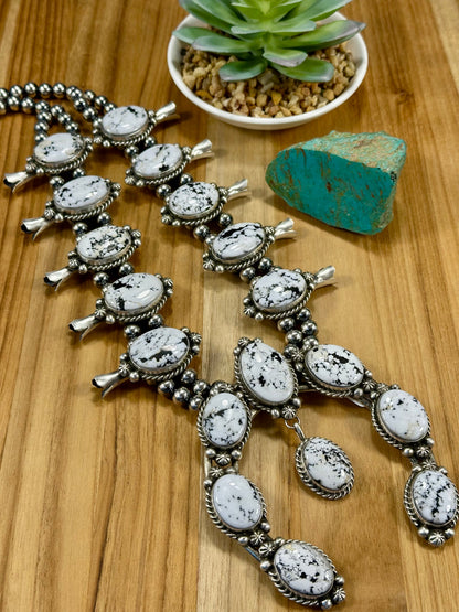 White Buffalo Squash Blossom Necklace & Earring Set