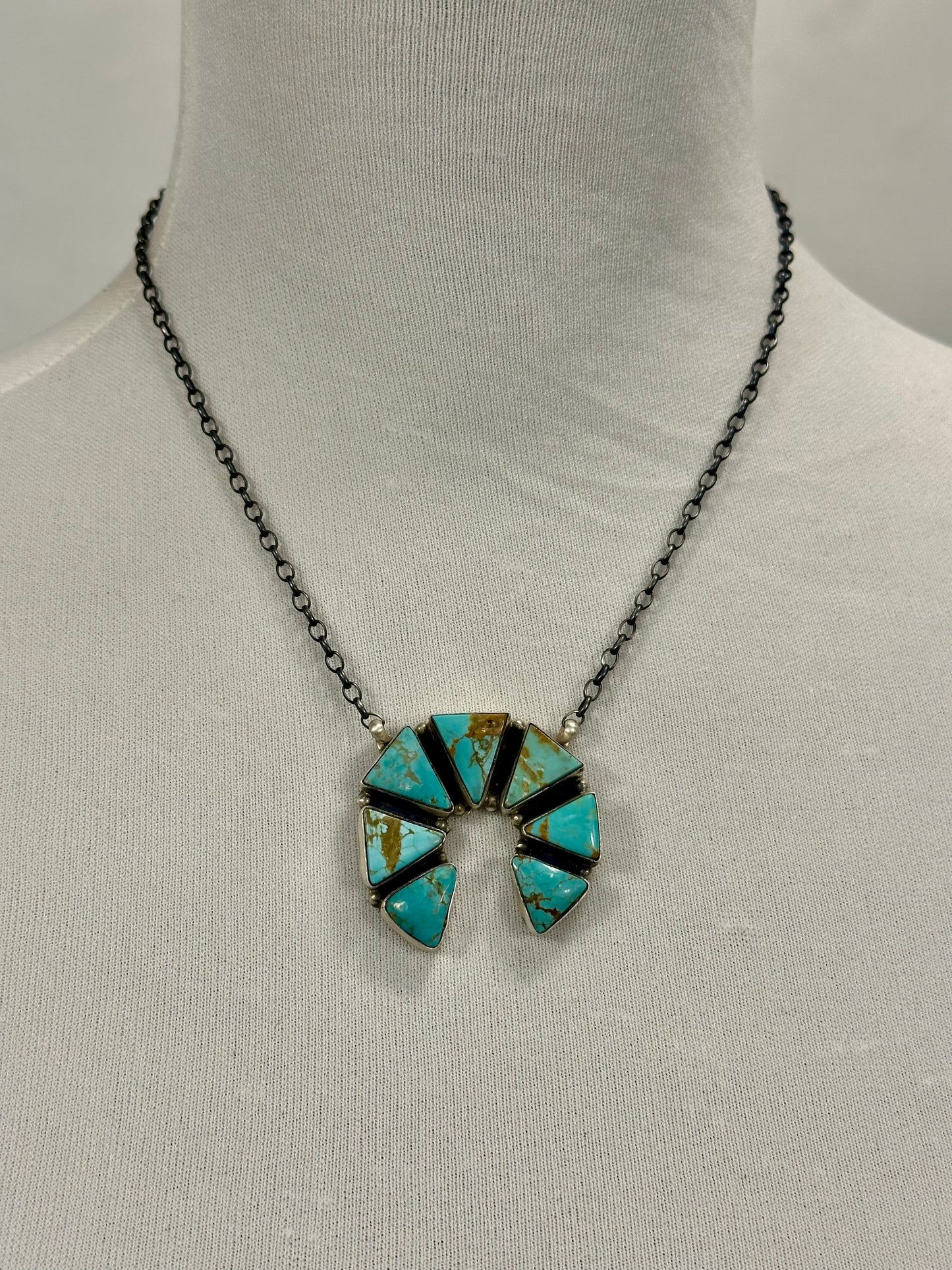 Kingman Turquoise Naja Triangle Sterling Silver Pendant Necklace