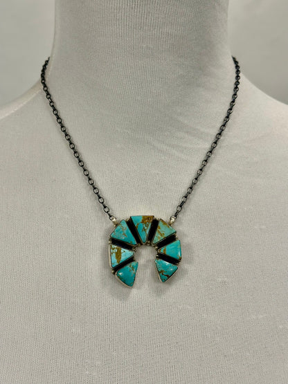 Kingman Turquoise Naja Triangle Sterling Silver Pendant Necklace
