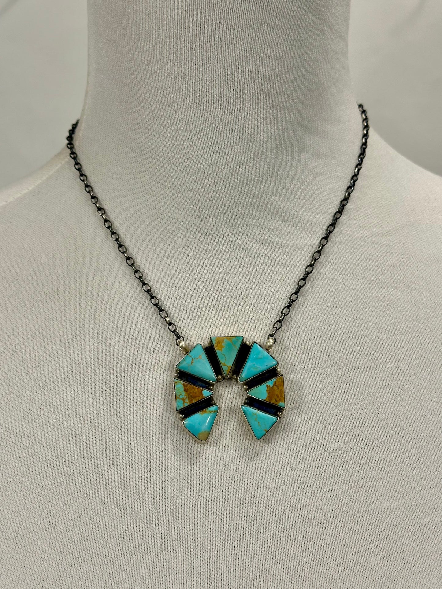 Kingman Turquoise Naja Triangle Sterling Silver Pendant Necklace