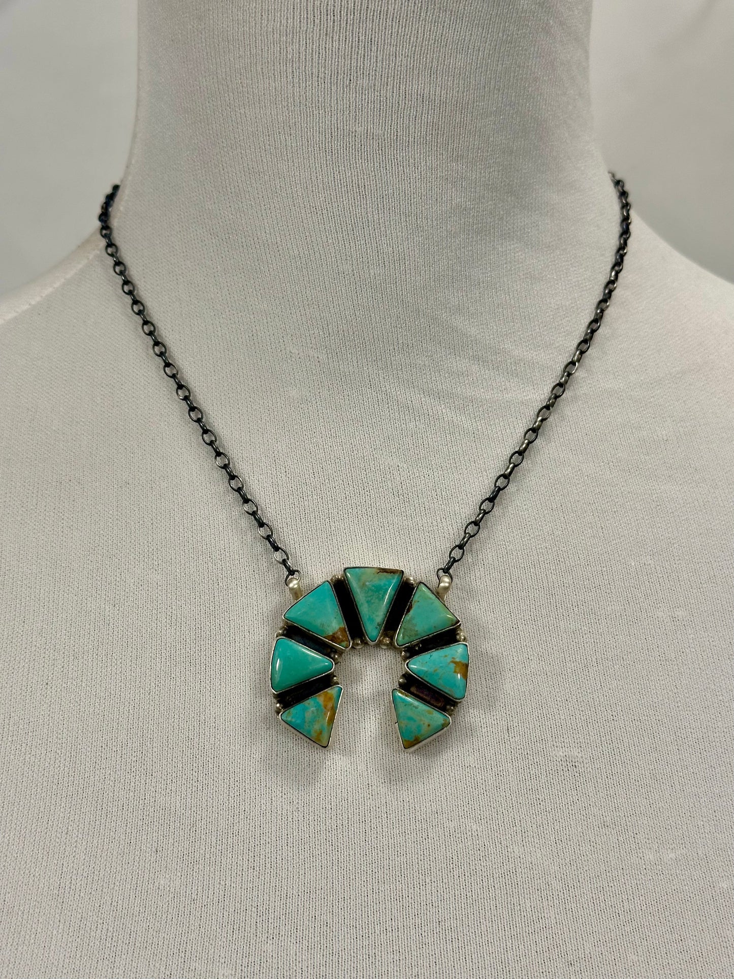 Kingman Turquoise Naja Triangle Sterling Silver Pendant Necklace