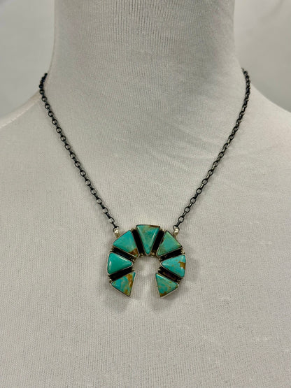 Kingman Turquoise Naja Triangle Sterling Silver Pendant Necklace