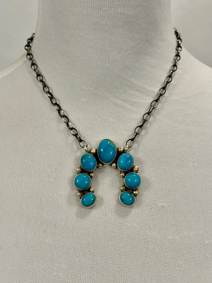 Kingman Turquoise Naja Cluster Pendant Necklace
