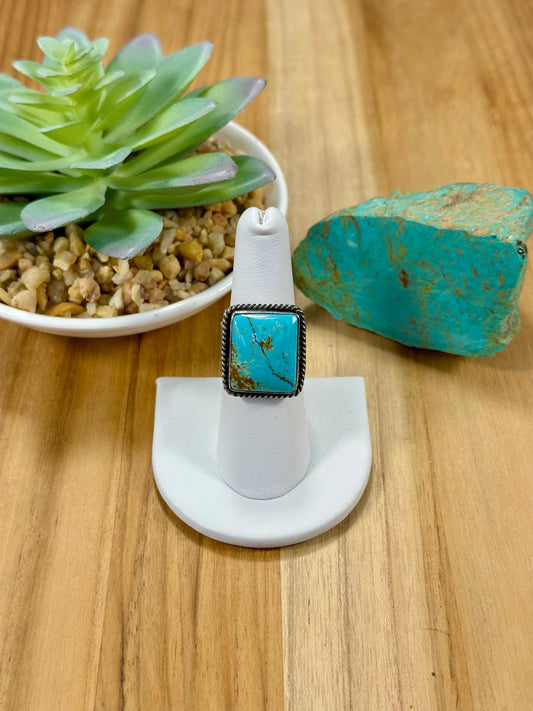 Kingman Turquoise Square Sterling Silver Ring