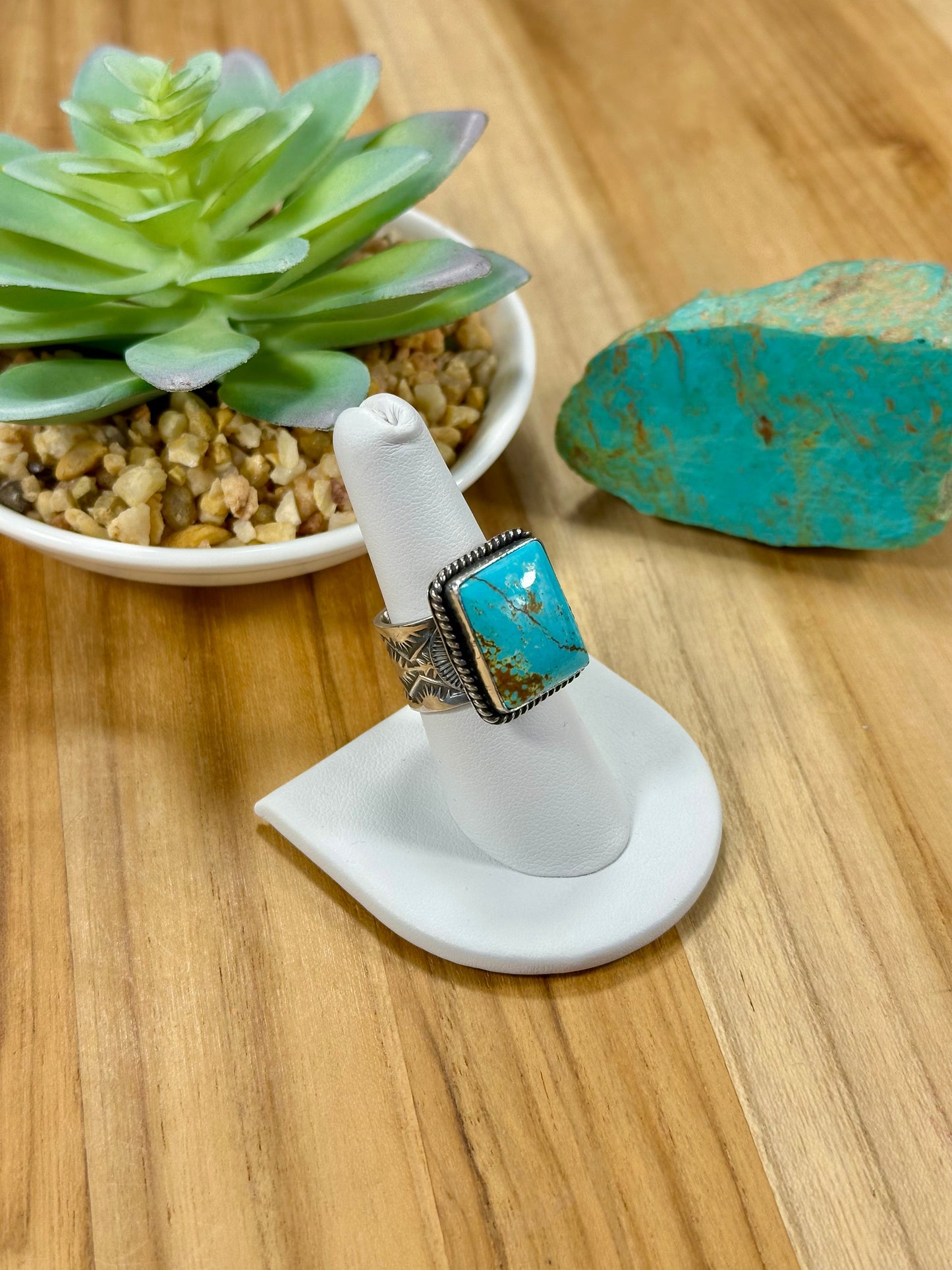 Kingman Turquoise Square Sterling Silver Ring