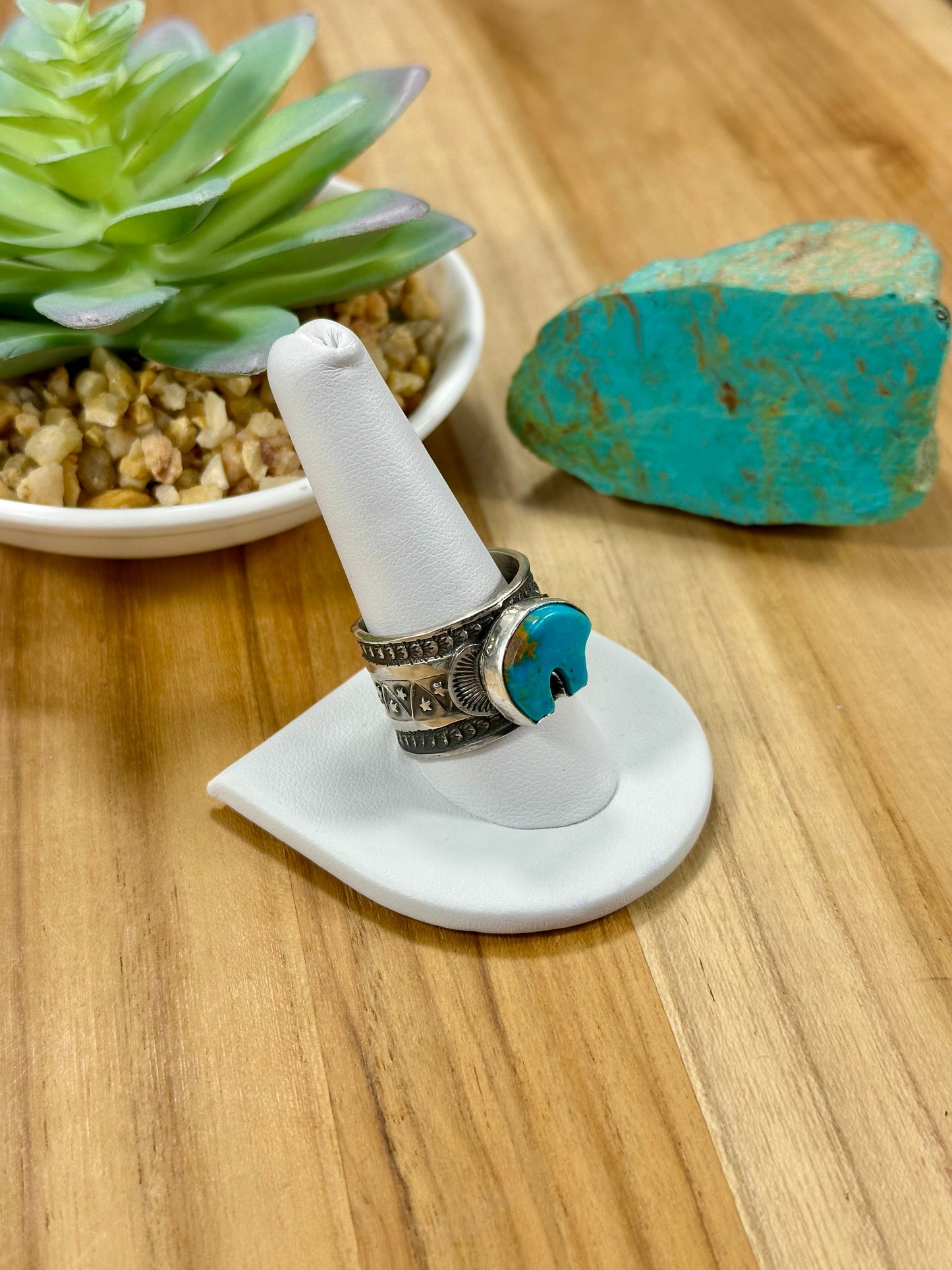Kingman Turquoise Bear Sterling Silver Ring