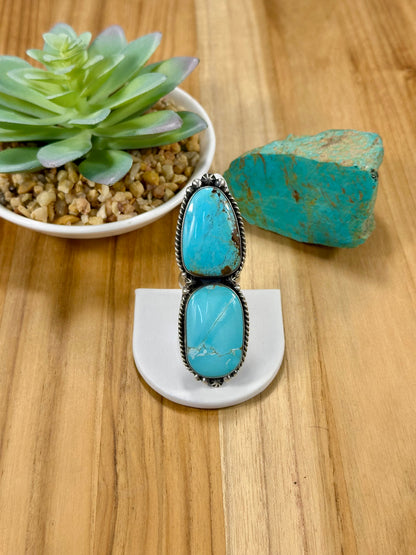 Number 8 Turquoise 2 Stone Sterling Silver Ring