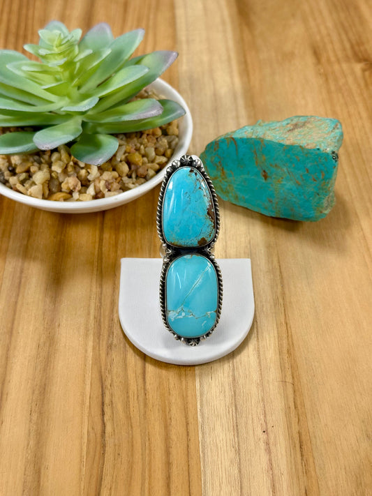 Number 8 Turquoise 2 Stone Sterling Silver Ring