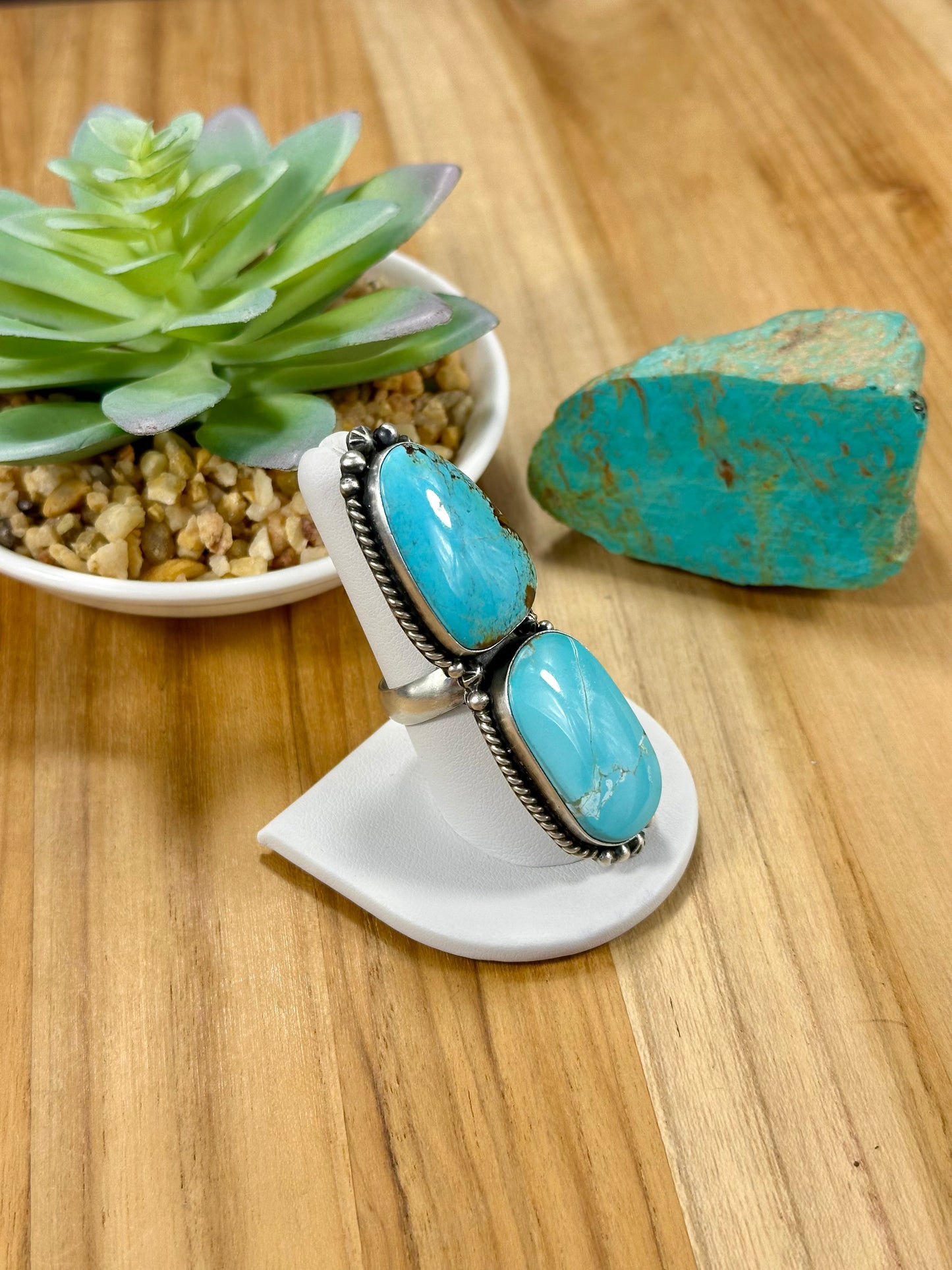 Number 8 Turquoise 2 Stone Sterling Silver Ring