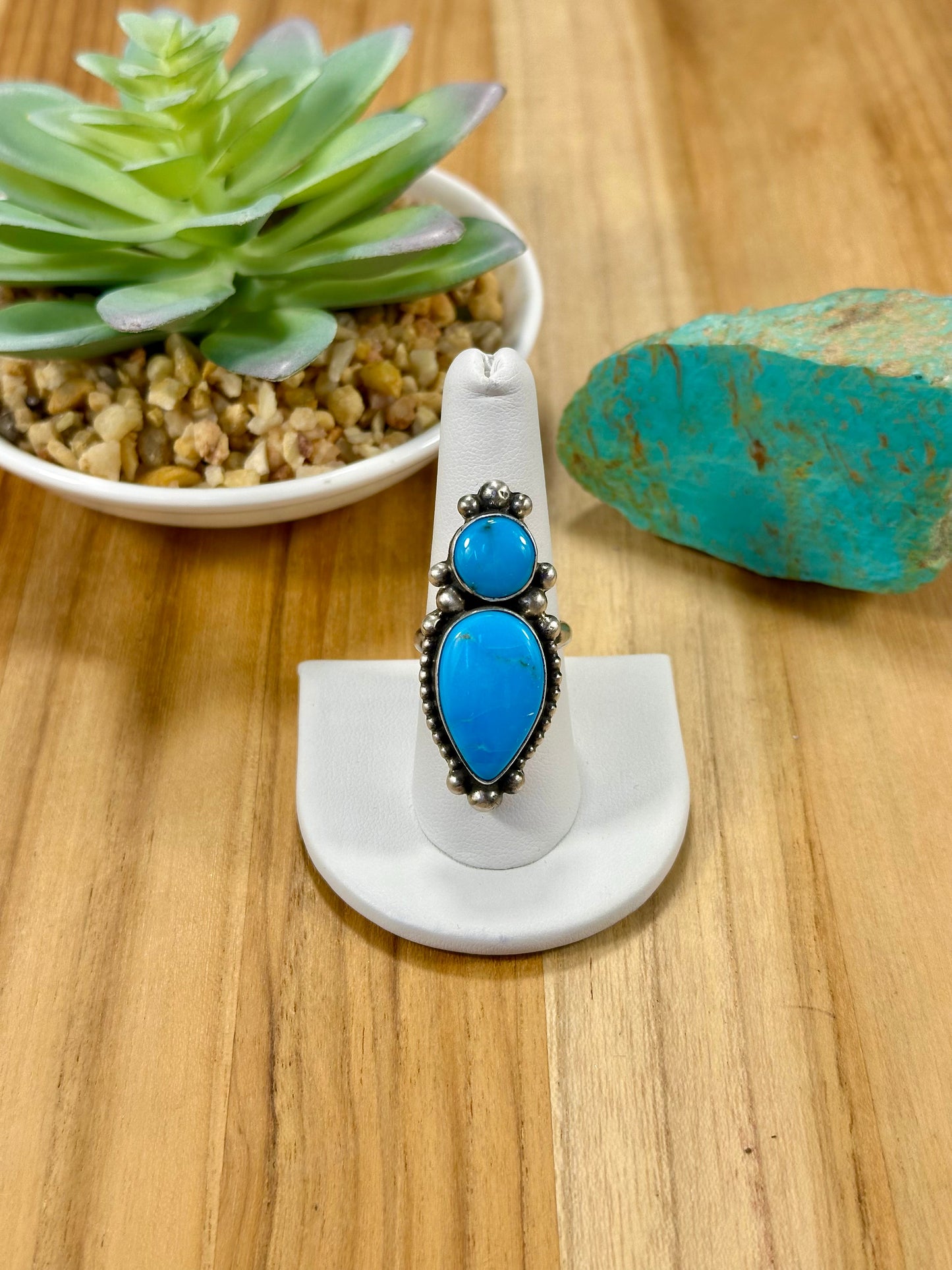 Kingman Turquoise 2 Stone Sterling Silver Ring