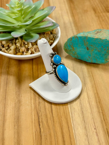 Kingman Turquoise 2 Stone Sterling Silver Ring